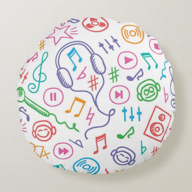 Music pattern round pillow (Front)