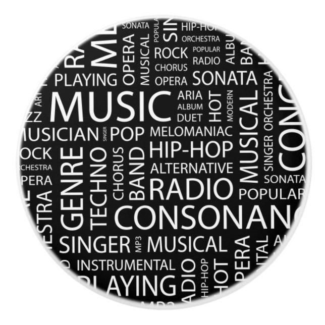 MUSIC pattern word cloud Ceramic Knob (Front)