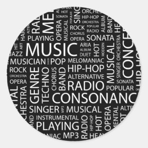 MUSIC pattern word cloud Classic Round Sticker