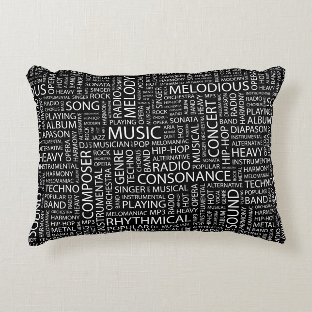 MUSIC pattern word cloud Decorative Pillow (Front)