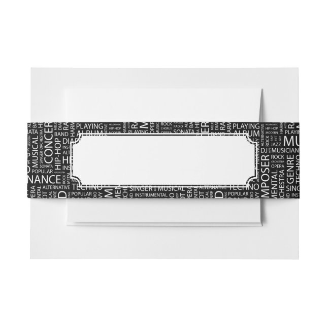 MUSIC pattern word cloud Invitation Belly Band (Front Example)