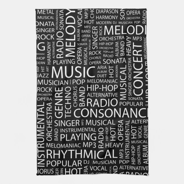 MUSIC pattern word cloud Kitchen Towel (Vertical)