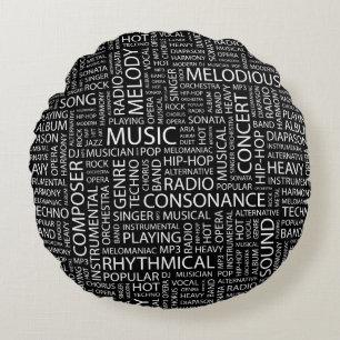 MUSIC pattern word cloud Round Pillow