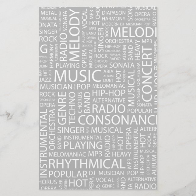 MUSIC pattern word cloud Stationery (Front)