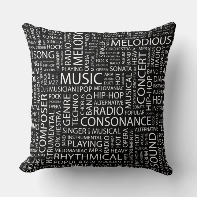 MUSIC pattern word cloud Throw Pillow (Front)
