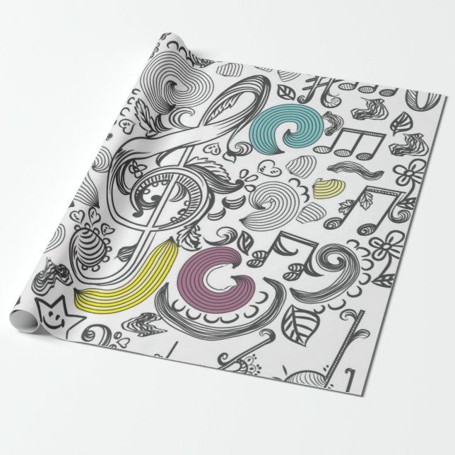Music pattern wrapping paper (Unrolled)
