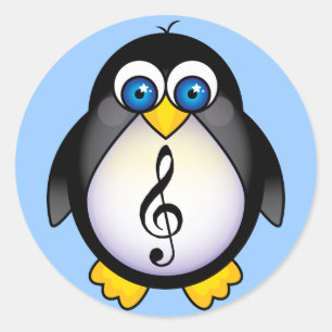 Music Penguin Treble Clef Classic Round Sticker