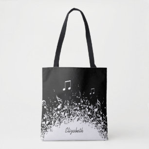music personalized name black white tote bag