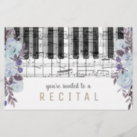 music piano blue watercolor flowers design