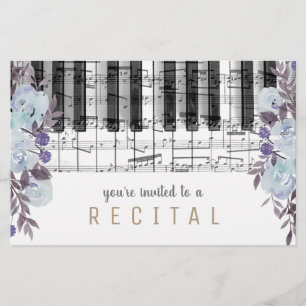 music piano blue watercolor flowers design flyer