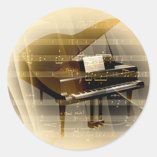 music_piano classic round sticker (Front)