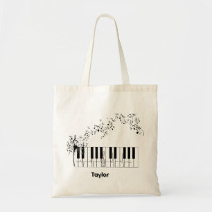 music piano floral name tote bag