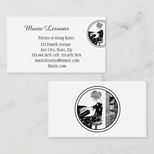 Music Piano Guitar Lessons Teacher  Business Card (Front/Back)