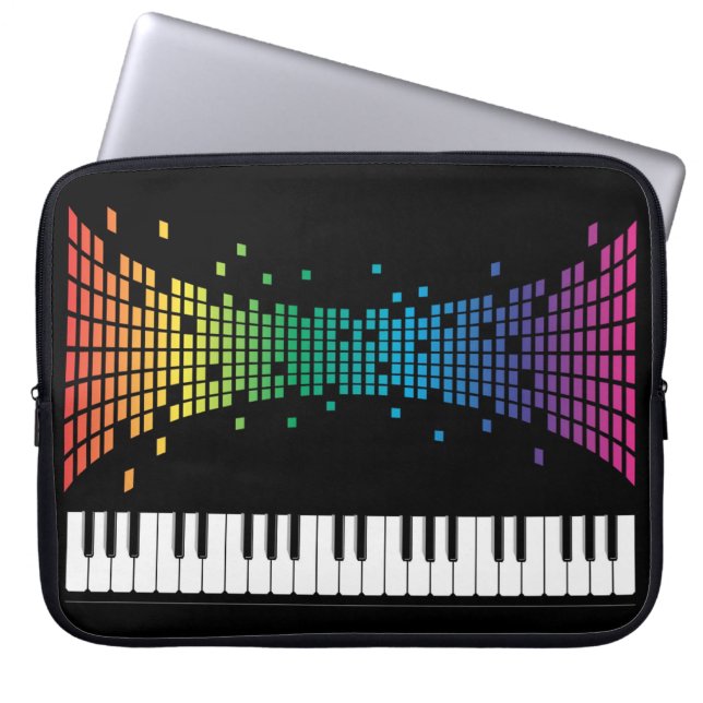 Music piano instrumental keyboard multicolored laptop sleeve (Front)