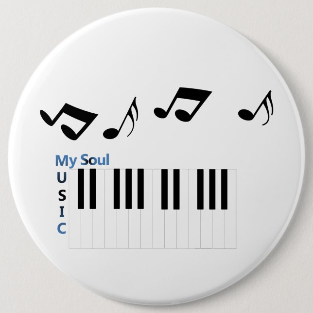 Music Piano Key Music Note 6 Inch Round Button (Front)