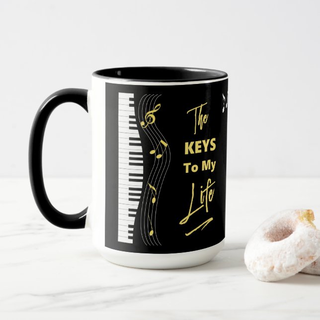 Music Piano Keyboard Players Fun Musical Notes Mug (With Donut)