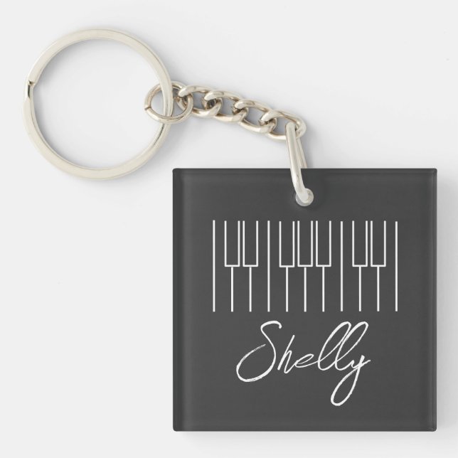 Music Piano Keyboard Teacher Simple Line Drawing Keychain (Front)