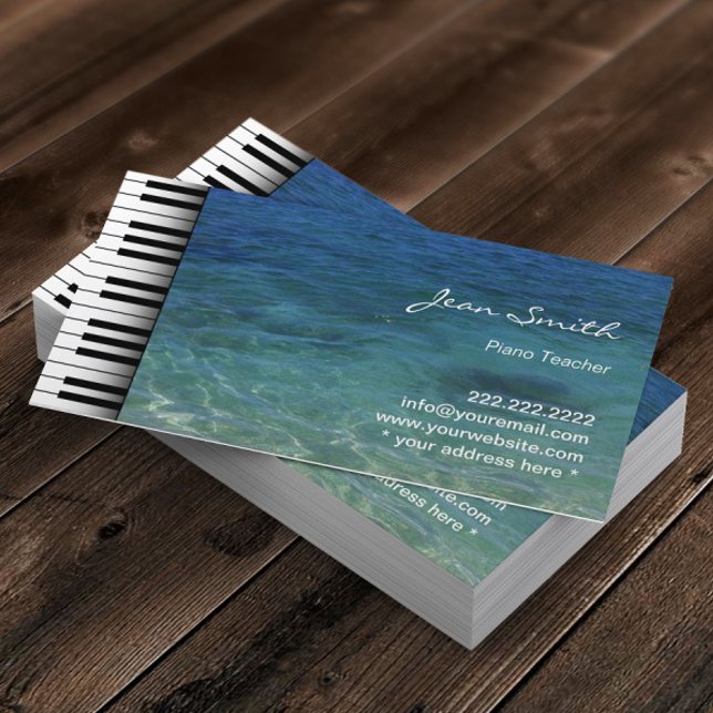 Music Piano Teacher Beach Sea Water Business Card (Creator Uploaded)