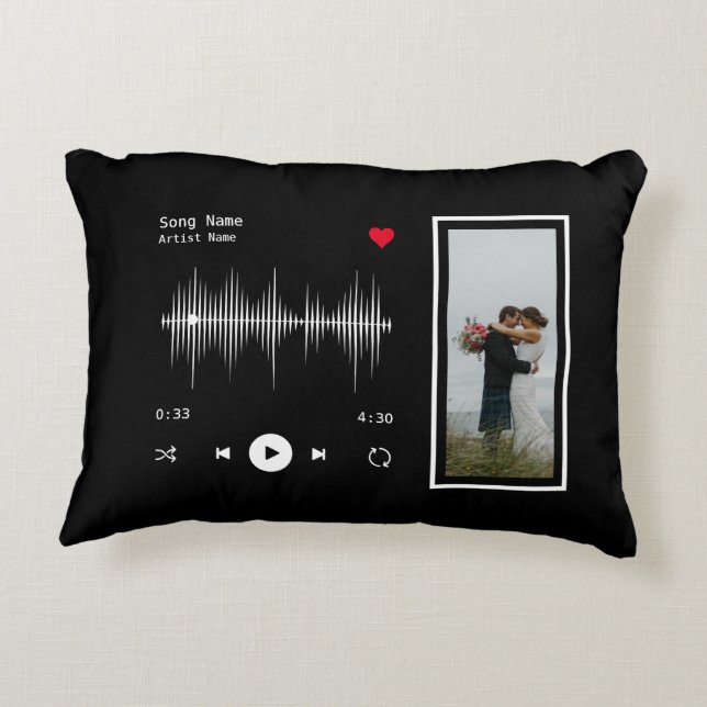 Music Player Artist and Song Personalized Black Accent Pillow (Back)