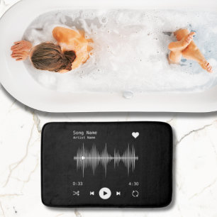 Music Player Artist and Song Personalized Black Bath Mat