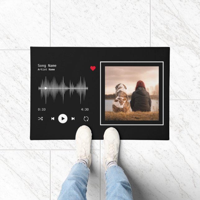 Music Player Artist and Song Personalized Black Doormat (Indoor)