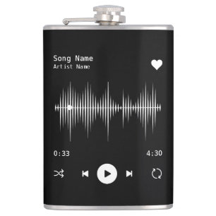 Music Player Artist and Song Personalized Black Hip Flask