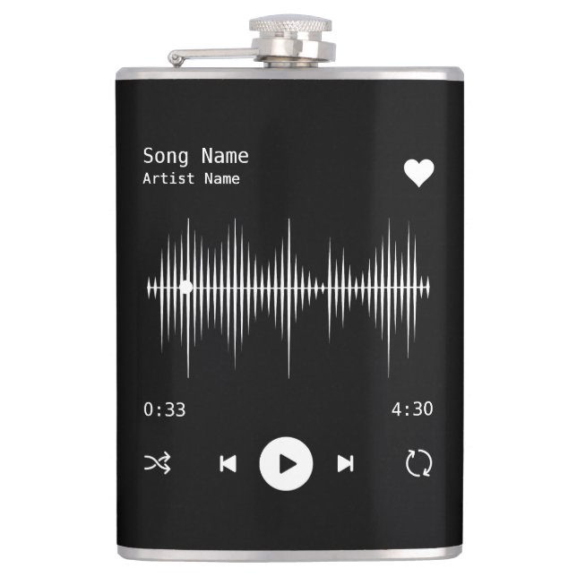 Music Player Artist and Song Personalized Black Hip Flask (Front)
