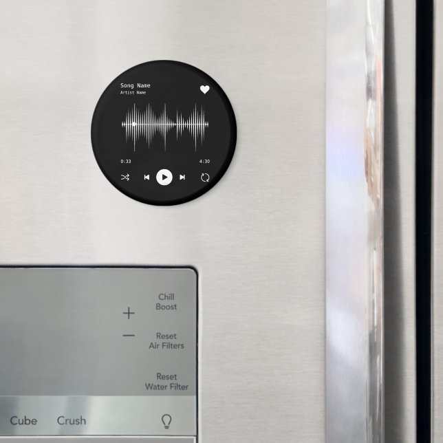 Music Player Artist and Song Personalized Black Magnet (In Situ (Fridge))