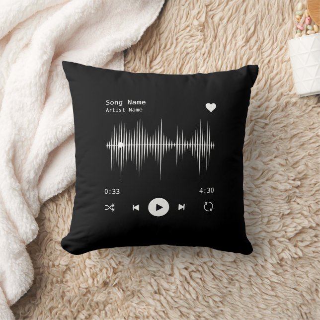 Music Player Artist and Song Personalized Black Throw Pillow (Blanket)