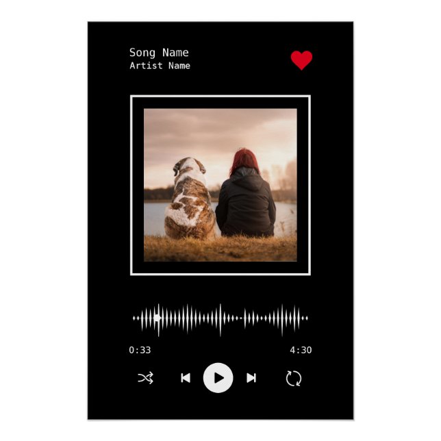 Music Player Artist and Song Personalized Photo Poster (Front)