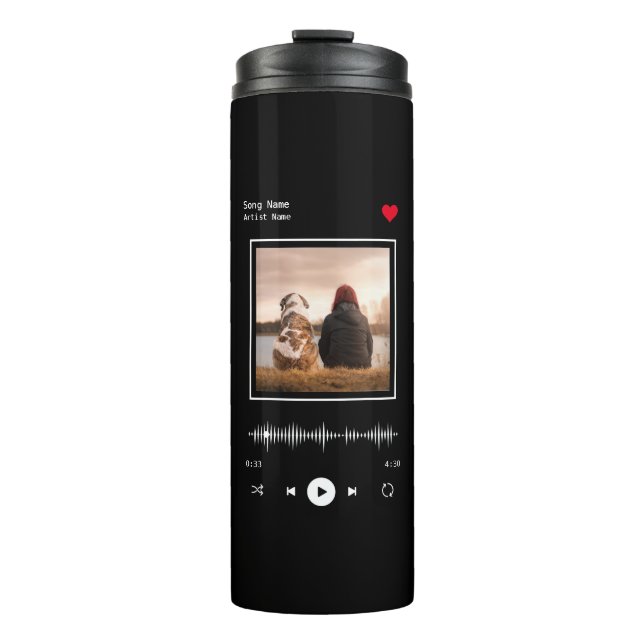 Music Player Artist and Song Personalized Photo Thermal Tumbler (Front)