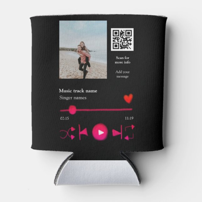 Music player personalized couple love q r code tex can cooler (Front)