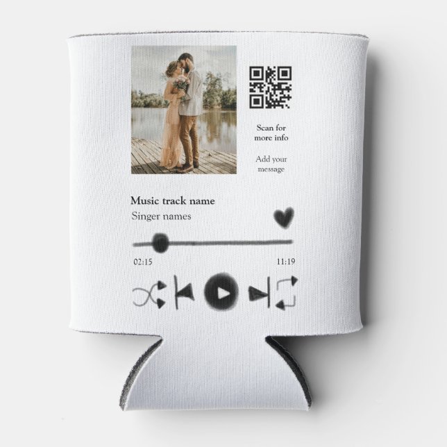 Music player personalized couple love q r code tex can cooler (Front)