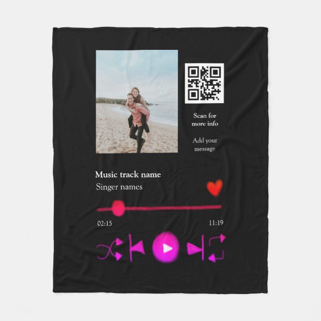 Music player personalized couple love q r code tex fleece blanket (Front)