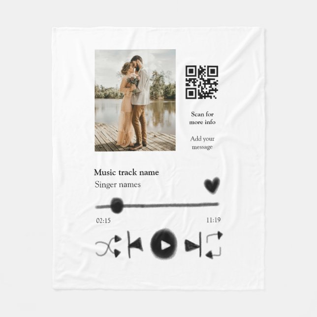 Music player personalized couple love q r code tex fleece blanket (Front)