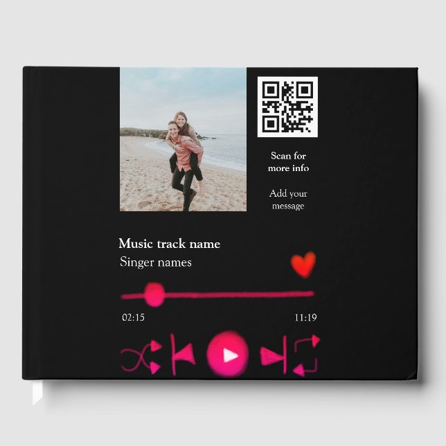 Music player personalized couple love q r code tex guest book (Front)