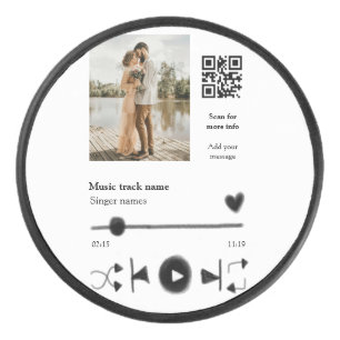 Music player personalized couple love q r code tex hockey puck