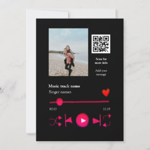 Music player personalized couple love q r code tex invitation