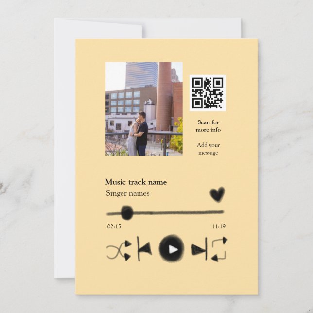 Music player personalized couple love q r code tex invitation (Front)