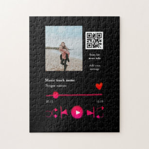 Music player personalized couple love q r code tex jigsaw puzzle