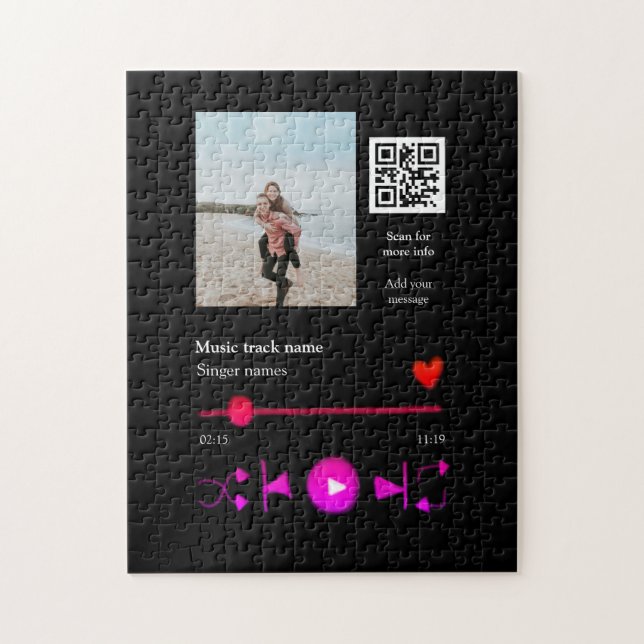Music player personalized couple love q r code tex jigsaw puzzle (Vertical)