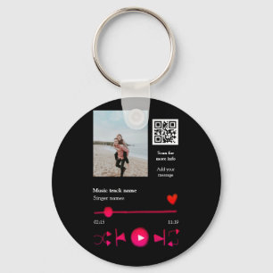 Music player personalized couple love q r code tex keychain