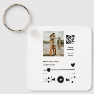 Music player personalized couple love q r code tex keychain
