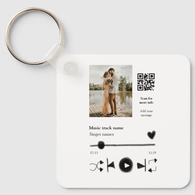 Music player personalized couple love q r code tex keychain (Front)