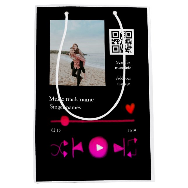 Music player personalized couple love q r code tex medium gift bag (Front)