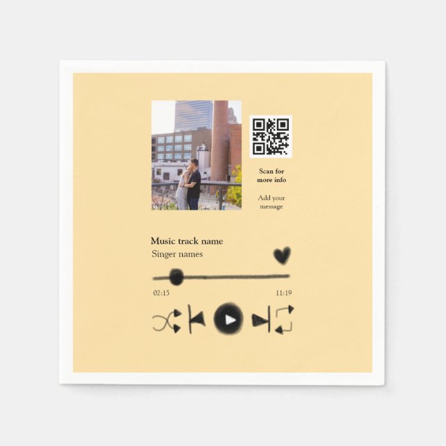 Music player personalized couple love q r code tex napkin (Front)