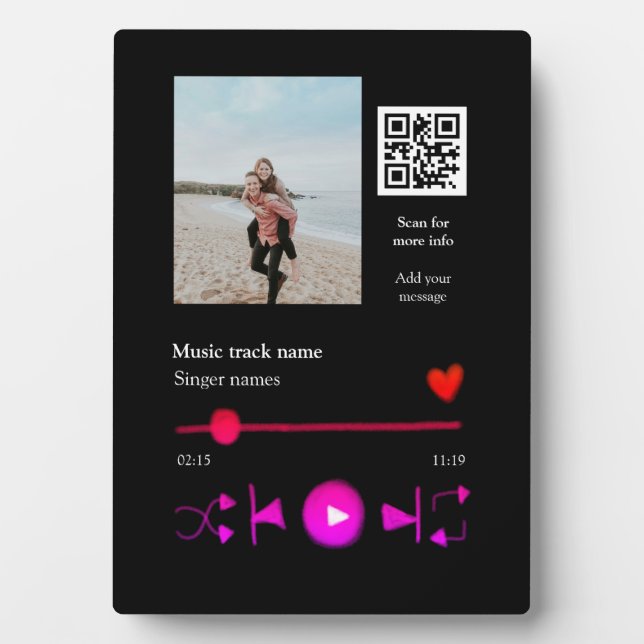 Music player personalized couple love q r code tex plaque (Front)