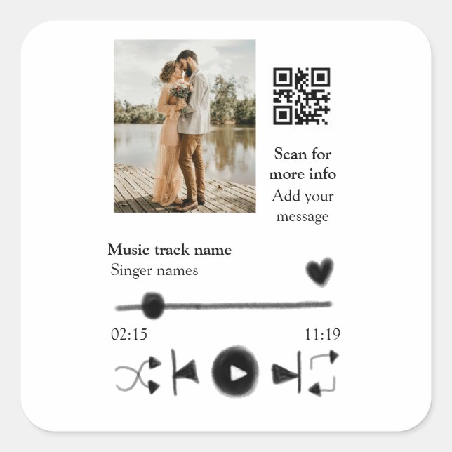 Music player personalized couple love q r code tex square sticker (Front)