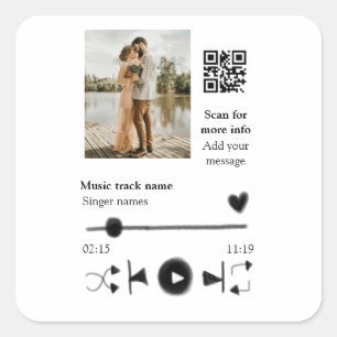 Music player personalized couple love q r code tex square sticker
