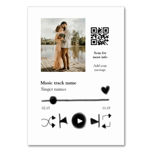 Music player personalized couple love q r code tex table number (Front)